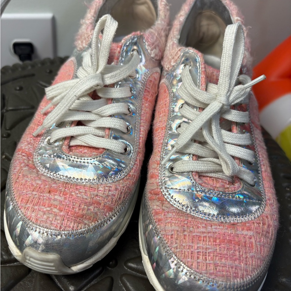 Chanel Pink Tweed Sneakers